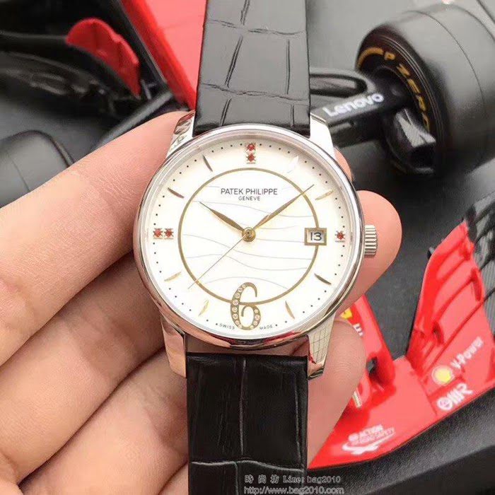 百達翡麗PATEK PHILPPE F1精品 流光皎潔輕奢復古 2019新款 6顆紅寶水晶錶盤 小牛皮錶帶 女士腕表  wssb4299